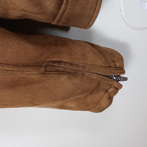 Zara Men's Rust Brown Vegan Suede Moto Biker Jacket size Small - Picture 7 of 12